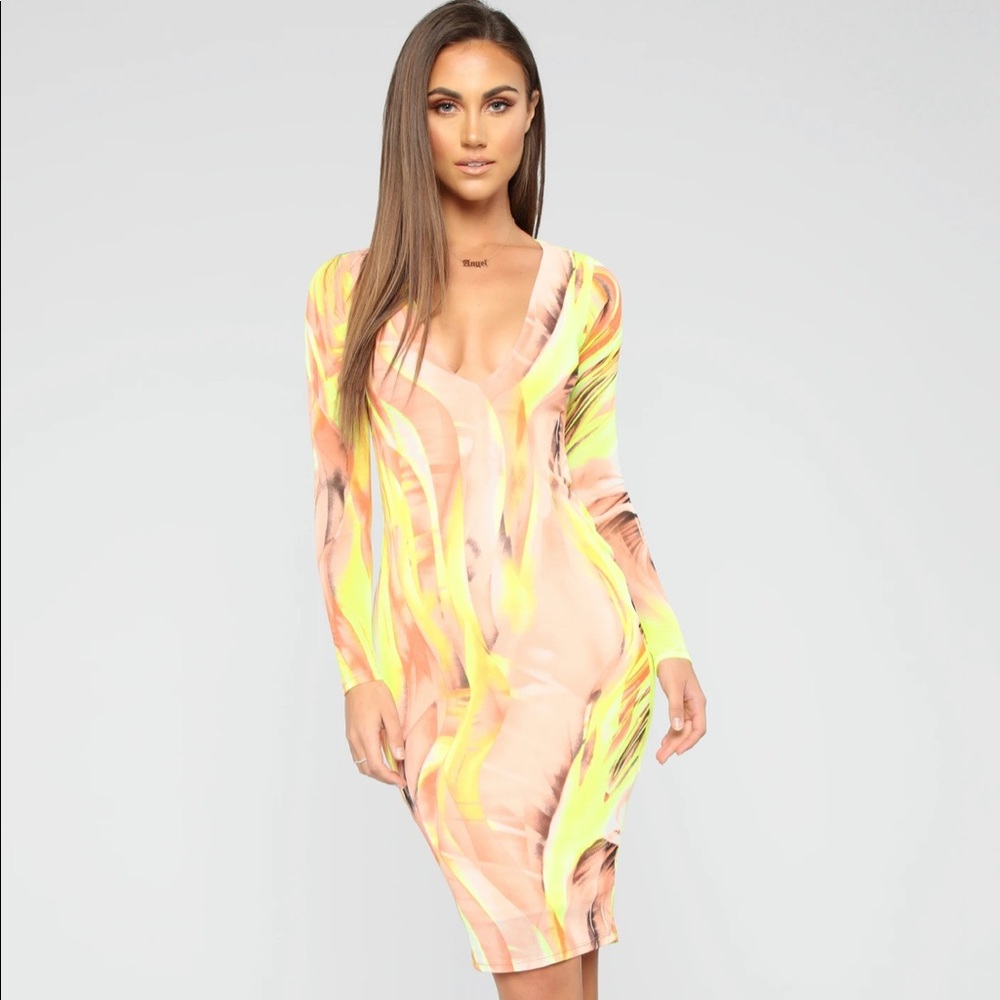 Fiery long sleeve dress